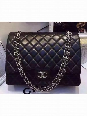 Chanel Lambskin Classic Flap 33cm Bag Black With Silver Hardware 2018