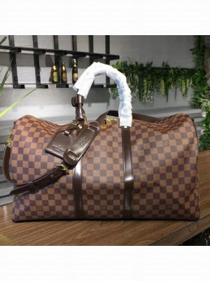 Louis Vuitton Keepall 50 Bandouliere Duffle Bag Damier Ebene Canvas Fall/Winter 2017 Collection N41427, Beige