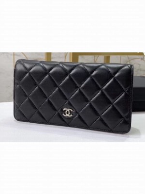 Chanel Classic Long Bi-fold Wallet 31566 Lambskin Black