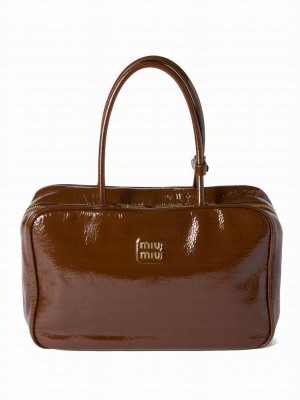Miumiu Beau Naplak Patent Leather Bag Coffee
