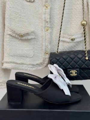 Chanel Satin 6cm Bow Mule Black/White 2024