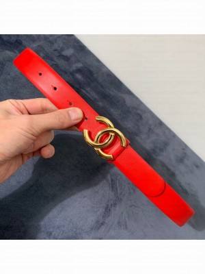 Chanel Reversible Calfskin Belt 30mm with CC Buckle Bright Red Collection
