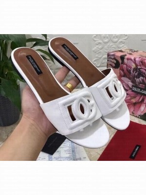 Dolce & Gabbana Calfskin Flat Sliders White With DG Millennials Logo 2021