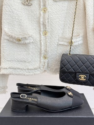 Chanel Lambskin & Grosgrain cc Metal slingback Pumps Black 2025
