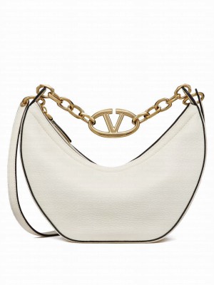 Valentino Small Vlogo Moon Hobo Bag In Grainy Calfskin With Chain Cream