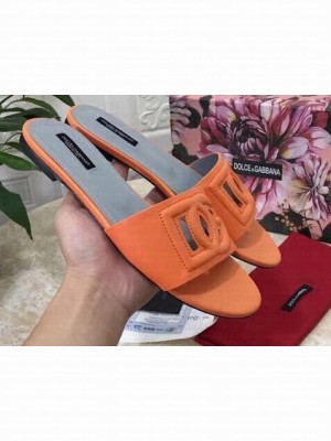 Dolce & Gabbana Calfskin Flat Sliders Orange With DG Millennials Logo 2021