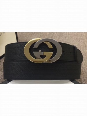 Gucci Width 4cm Leather Belt Black with Gold/Silver Interlocking G Buckle