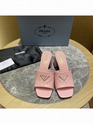 Prada 6.5cm ostrich skin slides sandals Mule2022 Collection Pink