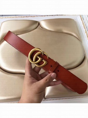 Gucci 3.8cm Wide Leather Belt With gold gg buckle burgundy
