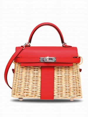 Hermes Kelly Picnic Mini Osier / Swift Vert Verone Red