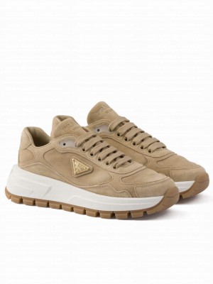 Prada Unisex Prax 01 Suede Sneakers Coffee