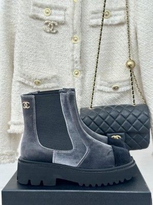 Chanel Women's Velvet & Suede Boots Black