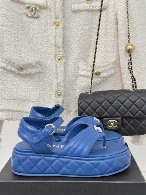 Chanel Sandals Lambskin Blue G46108 