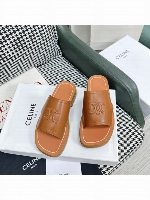 CELINE CLEA TRIOMPHE SLIDE IN CALFSKIN & VEGETAL TANNING BROWN