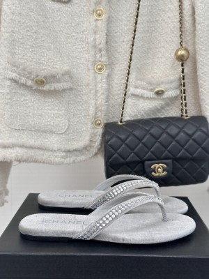 Chanel Thongs Velet & Strass Gray & Silver 2025