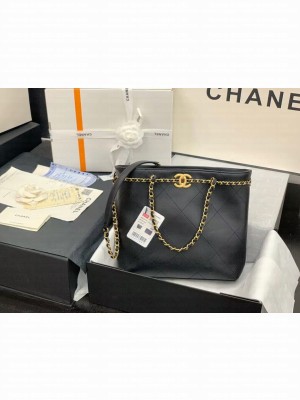Chanel Original Leather Vintage Tote Shopping Bag AS2374 Black