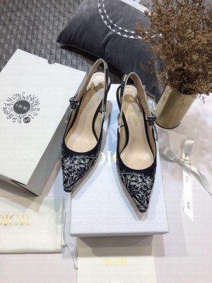 Dior J'Adior Slingback Pumps 6.5cm in Deep Blue Toile de Jouy Reverse Embroidered Cotton 2021 Collection 