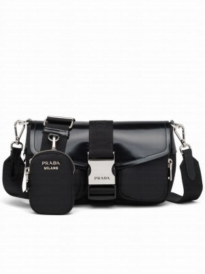 Prada Pocket Nylon And Brushed Leather Bag 1BA896 Black