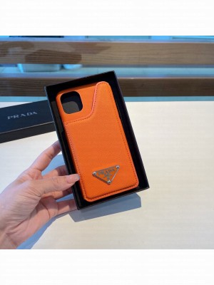 Prada Saffiano Leather iPhone Case with Pouch Orange 2021