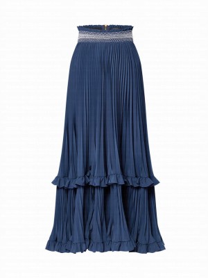 Louis Vuitton Women's Embroidered Band Skirt Dark Blue