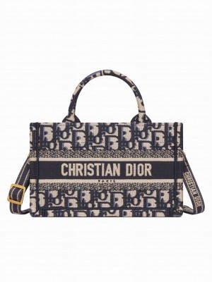 Christian Dior Mini Dior Book Tote With Strap Dark Blue