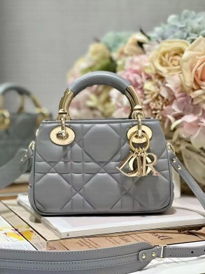 LADY DIOR TOP HANDLE SMALL BAG Cannage Lambskin C0620 gray