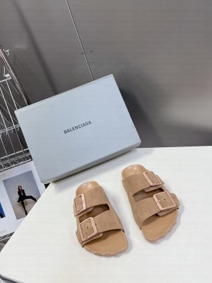 Balenciaga Unisex Suede strap slides Beige