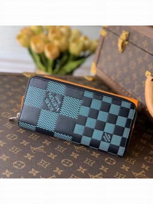 Louis Vuitton Men's Zippy Wallet Vertical in Damier 3D Leather N60442 Aqua Green 2021 Collection