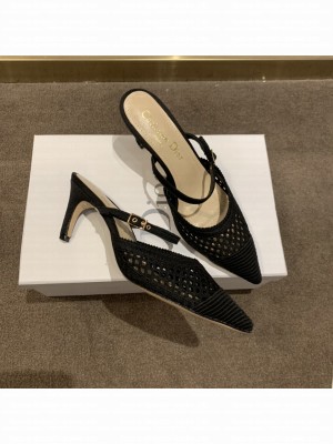 Christian Dior Dior Capture Heeled Mule Black Mesh Cannage Embroidery 2022 Collection