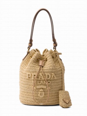 Prada Crochet And Leather Mini-bucket Bag 1BE068 Apricot