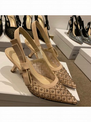 Dior J'Adior Slingback Pumps/Ballerinas Flats in Nude Crystal Mesh Embroidery Spring/Summer 2021 Collection
