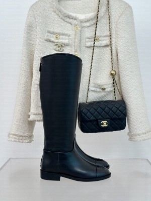 Chanel Women's Calfskin CC Logo High Boots Black 2024 