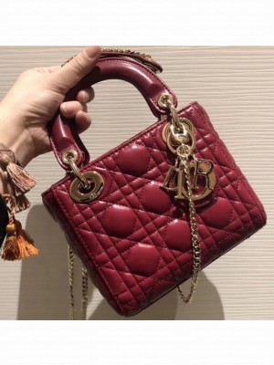 Lady Dior Mini Bag in Cannage with Chain Dark Red/Gold