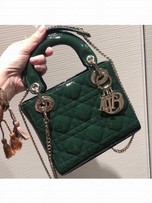 Lady Dior Mini Bag in Cannage with Chain Patent Green