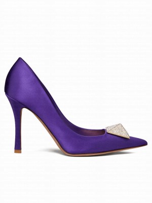 Valentino Women's One Stud Satin Pump With Stud And Crystals 100MM Purple