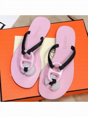 Hermes Kala Nera Chaine D'ancre Flip Flops Thongs Sandals Pink