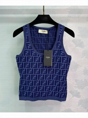 Fendi Women's FF Jacquard Knitted Vest Blue