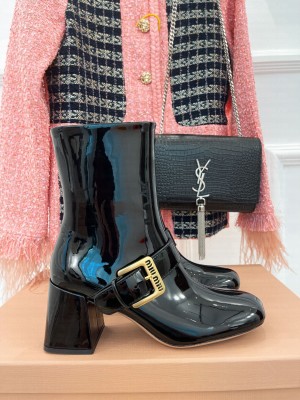 Miu Miu 75mm patent leather Booties Black