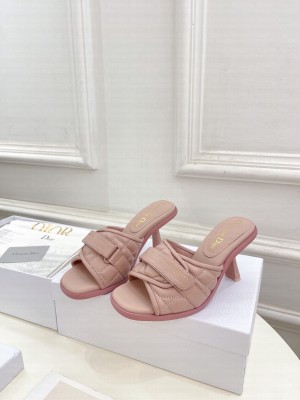 Dior Foldover Heel Slide Sandals 8cm in Cannage Lambskin Light Pink 2023
