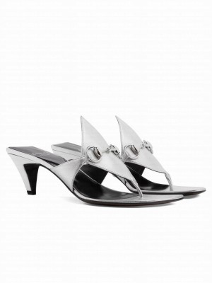 Gucci Women's Thong Sandal With Horsebit 764197 Silver