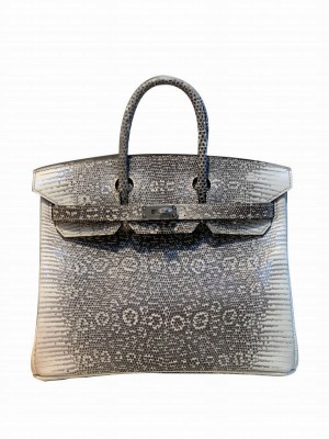 Hermes Birkin 25 Ombre Lizard Palladium Hardware Cream