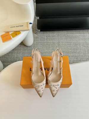 Louis Vuitton Blooming Slingback Pumps 5.5/7.5cm in Satin and Strass Beige