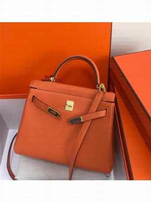 Hermes Kelly 25 Bag in Calf Leather with Gold Hardware Orange