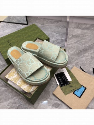Gucci GG Canvas Platform 5cm Slide Sandals 2023 07