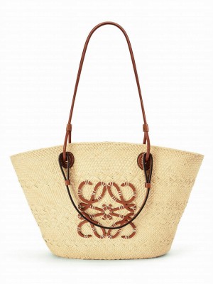 Loewe Medium Anagram Basket Bag In Iraca Palm And Calfskin Coffee