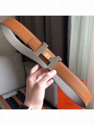 Hermes Constance Reversible Leather Strap Belt with H Buckle 38mm Brown 2019 Collection