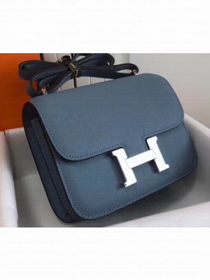 Hermes Constance Mini/MM Bag in Epsom Leather Midnight Blue with Silver Hardware