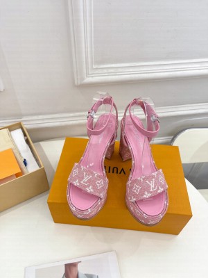 Louis Vuitton Silhouette Sandal 11cm in Leather and Monogram Pink Denim 2023