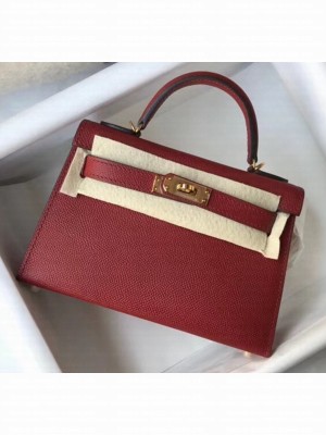 Hermes Mini Kelly II Handbag in Original Epsom Leather Burgundy(Gold Hardware) Collection