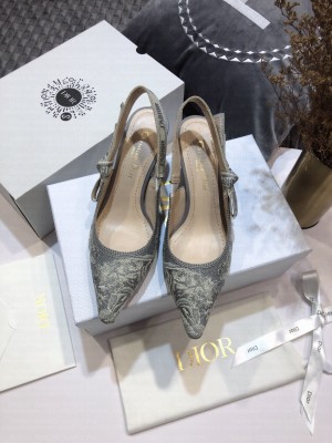 Dior J'Adior Slingback Pumps 6.5cm in Grey Toile de Jouy Reverse Embroidered Cotton 2021 Collection 